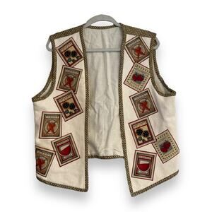 Vintage Hand Made White Cotton Garden Cottagecore Patchwork Vest Size Large